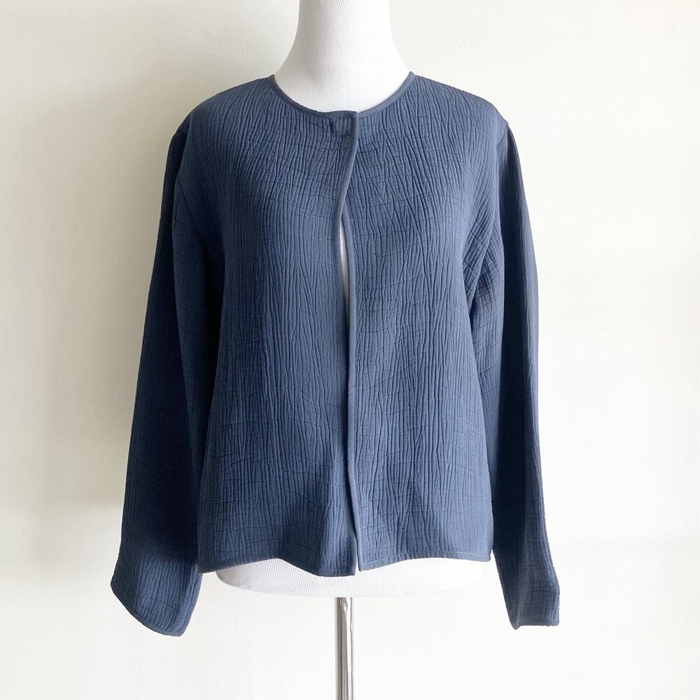 Eileen Fisher Small Jacket Rayon Silk Textured Open Blue S Minimal Minimalist - Picture 1 of 8